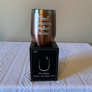 NIB Stainless Steel Double Wall 12oz Wine‎ Tumbler Best Amazing Mother in Law